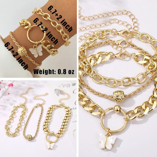 IFKM 6 PACK (24 PCS) Boho Gold Chain Bracelets Set for Women, 14K Gold Plated Multiple Layered Stackable Open Cuff Wrap Bangle Adjustable Link Italian Cuban Jewelry for Women Gift - Image 13