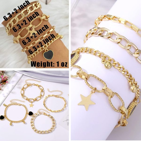 IFKM 6 PACK (24 PCS) Boho Gold Chain Bracelets Set for Women, 14K Gold Plated Multiple Layered Stackable Open Cuff Wrap Bangle Adjustable Link Italian Cuban Jewelry for Women Gift - Image 14