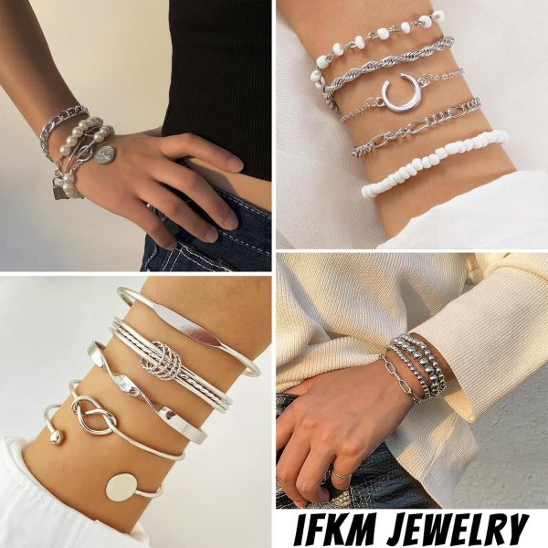 IFKM 6 PACK (24 PCS) Boho Gold Chain Bracelets Set for Women, 14K Gold Plated Multiple Layered Stackable Open Cuff Wrap Bangle Adjustable Link Italian Cuban Jewelry for Women Gift - Image 18