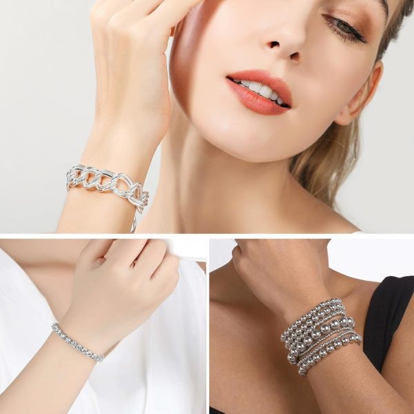 IFKM 6 PACK (24 PCS) Boho Gold Chain Bracelets Set for Women, 14K Gold Plated Multiple Layered Stackable Open Cuff Wrap Bangle Adjustable Link Italian Cuban Jewelry for Women Gift - Image 21
