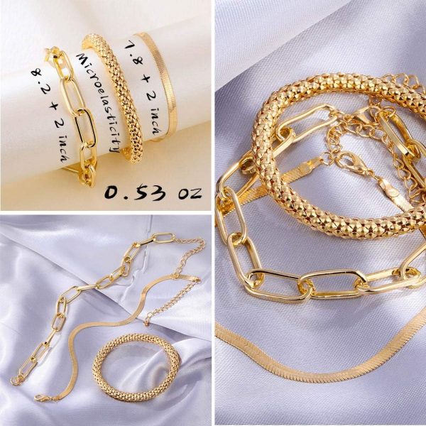 IFKM 6 PACK (24 PCS) Boho Gold Chain Bracelets Set for Women, 14K Gold Plated Multiple Layered Stackable Open Cuff Wrap Bangle Adjustable Link Italian Cuban Jewelry for Women Gift - Image 33