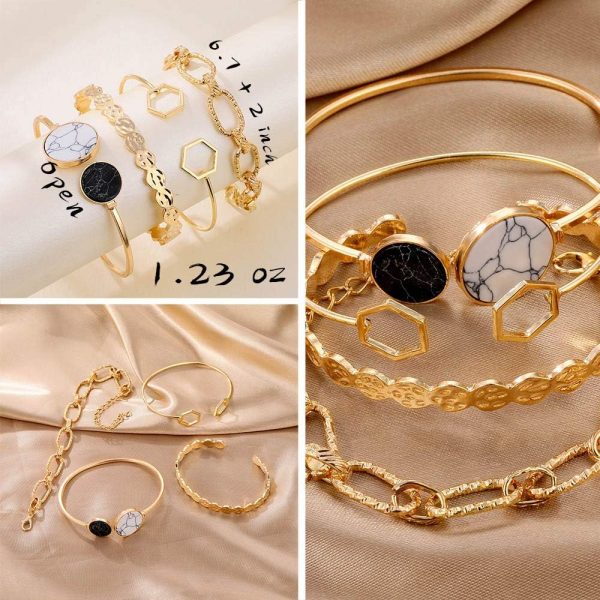 IFKM 6 PACK (24 PCS) Boho Gold Chain Bracelets Set for Women, 14K Gold Plated Multiple Layered Stackable Open Cuff Wrap Bangle Adjustable Link Italian Cuban Jewelry for Women Gift - Image 34