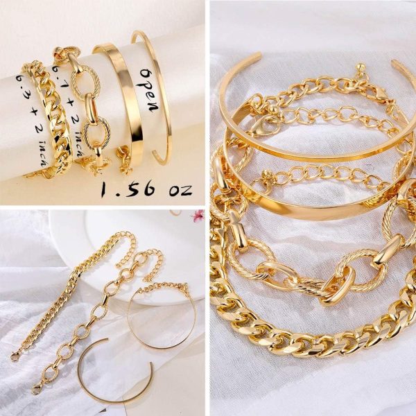 IFKM 6 PACK (24 PCS) Boho Gold Chain Bracelets Set for Women, 14K Gold Plated Multiple Layered Stackable Open Cuff Wrap Bangle Adjustable Link Italian Cuban Jewelry for Women Gift - Image 35