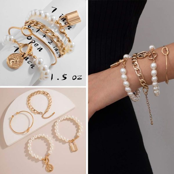 IFKM 6 PACK (24 PCS) Boho Gold Chain Bracelets Set for Women, 14K Gold Plated Multiple Layered Stackable Open Cuff Wrap Bangle Adjustable Link Italian Cuban Jewelry for Women Gift - Image 36