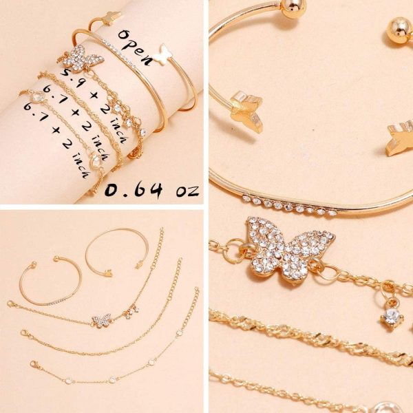 IFKM 6 PACK (24 PCS) Boho Gold Chain Bracelets Set for Women, 14K Gold Plated Multiple Layered Stackable Open Cuff Wrap Bangle Adjustable Link Italian Cuban Jewelry for Women Gift - Image 37