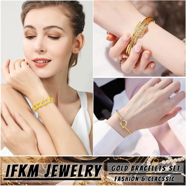 IFKM 6 PACK (24 PCS) Boho Gold Chain Bracelets Set for Women, 14K Gold Plated Multiple Layered Stackable Open Cuff Wrap Bangle Adjustable Link Italian Cuban Jewelry for Women Gift - Image 39