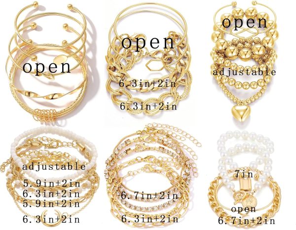 IFKM 6 PACK (24 PCS) Boho Gold Chain Bracelets Set for Women, 14K Gold Plated Multiple Layered Stackable Open Cuff Wrap Bangle Adjustable Link Italian Cuban Jewelry for Women Gift - Image 45